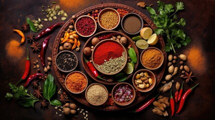 Traditional Dishes from Around the World: Celebrating Global Flavors, spice plate. Generative AI.