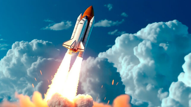 Rocket taking off illustration, startup and ideas concept, background. Generative AI