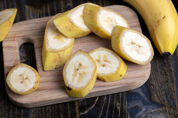 Sliced ripe yellow banana, close up