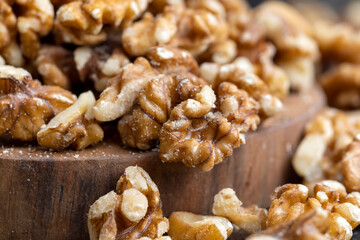 Walnut kernel on the kitchen table during cooking