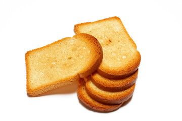 Fototapeta na wymiar Some slices of toasted bread isolated on white background