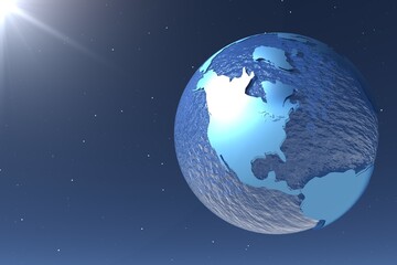 3d render of the globe on a blue starry background