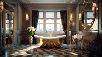 Fototapeta na wymiar Stylish Interior Design Background. Luxury Bathroom. Generative AI