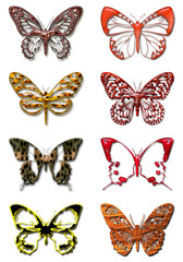3d rendering of six beautiful butterflies in different color