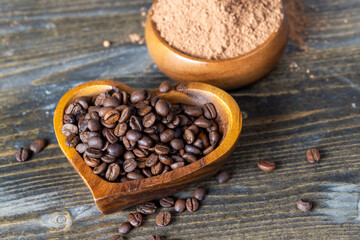 Roasted and fragrant coffee beans on the table