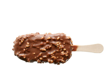 ice cream bar - vanilla covered with chocolate and almonds. isolated over white.