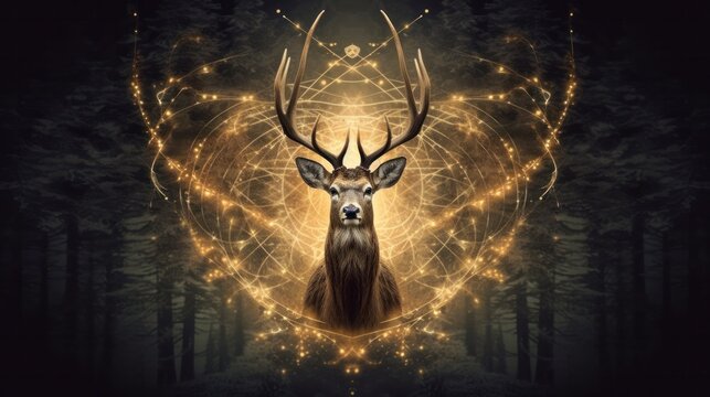 Deer shamanic spirituality. Generative AI.