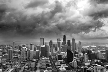 Dark Storm clouds loom over the city of Seattle