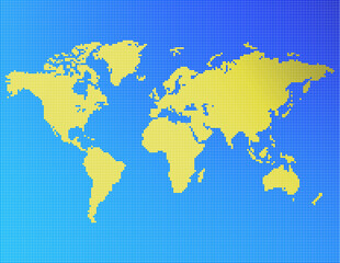 A map of the world consisting of blue and yellow dots.