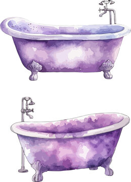 Lavender bath clipart, isolated vector illustration.