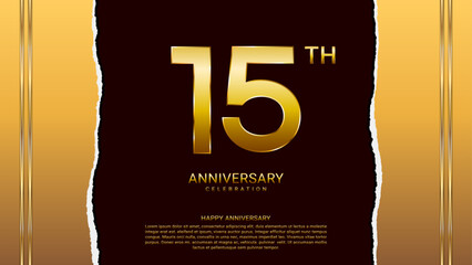 15th year anniversary design template in gold color, vector template