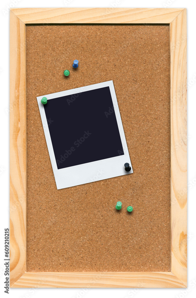 Poster mini corkboard with empty poloroid picture.