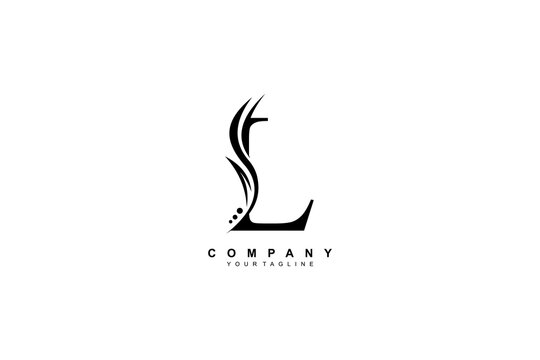Luxury black L logo design with feather. premium L letter monogram logo. suitable for business logos, beauty logos, company logos, boutiques, spas, salons, etc