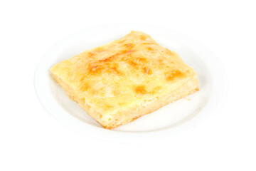 Freshly baked  piece of cheese pie isolated on a white background