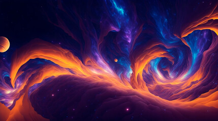 An abstract 3D background that immerses you in a mesmerizing cosmic journey. Swirling galaxies of vibrant colors blend. Generative AI.