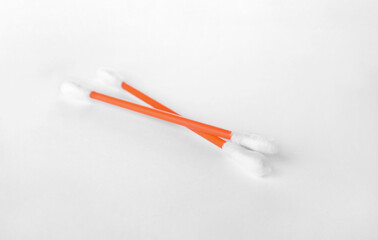 Clean cotton buds on white background. Hygienic accessory