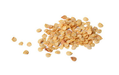 Pile of pepper seeds on white background