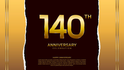 140th year anniversary design template in gold color, vector template