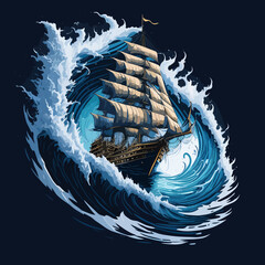 tropical island with ship t-shirt design