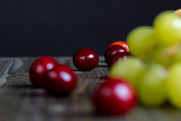 Sweet fresh cherries with other products