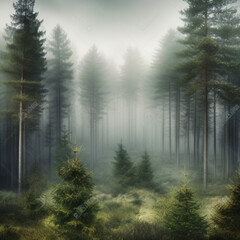 Fototapeta na wymiar Forest In Seamless Fog