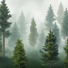 Fototapeta premium Forest In Seamless Fog