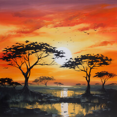 Fototapeta premium Serengeti Sunset Illustration
