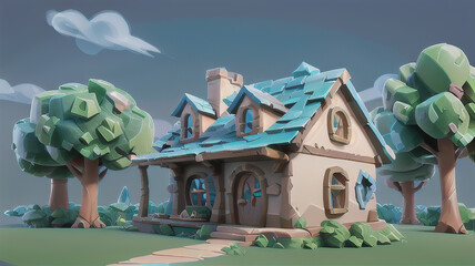 Obraz na płótnie Canvas 3d image of a stylized cartoon house