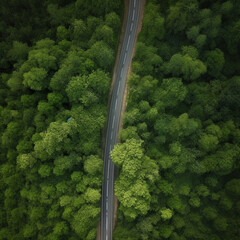 Top down view of road in a forest
