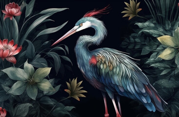Tropical Illustration Of The Bird Crane