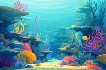 Obraz na płótnie Canvas Underwater Reef Illustration With Colorful Coral And Marine Life