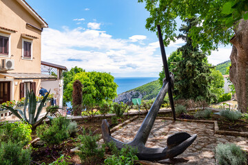 Brsec, Croatia, idyllic old town scene with view to the sea