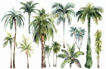Fototapeta premium Watercolor Tropical Palm Trees Illustration on White Background