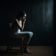 Woman sitting alone in the dark