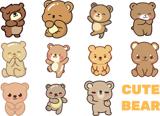 set of cute teddy bears