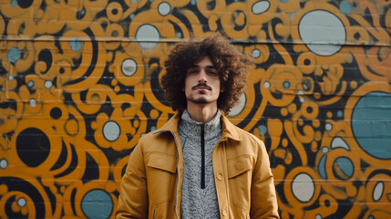 Man with afro style and urban details created with Generative AI Technology