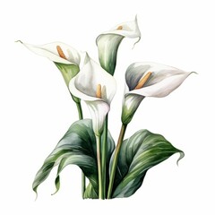 Isolated Calla Lilies Watercolor-Style Illustration [Generative AI]