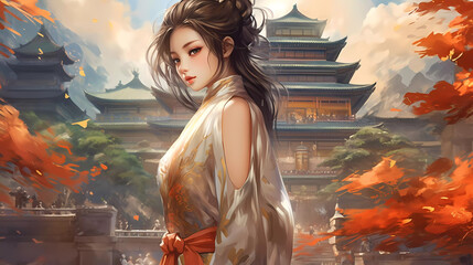 Hand drawn illustration of Chinese beauty
