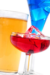 Beer and cocktails over white