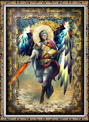 Icon of st. archangel Michael with burning sword	