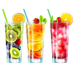 Summer cocktails with fruits created with Generative AI