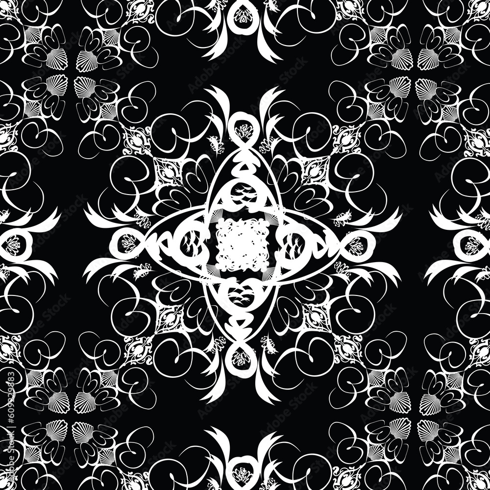 Aufkleber a black and white tile with an design centered within it