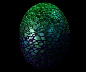 Isolated high detail alien egg with organic wire outer shell in the black background 3d rendering
