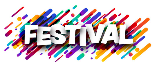 Festival sign over colorful brush strokes background.