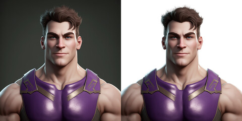 Profile picture of a skilled caucasian male athlete in purple sportswear. Show your dedication and determination with this dynamic action shot. solid and transparent PNG option, Generative AI.