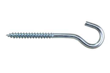 Metal screw with hook isolated on transparent background.