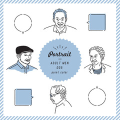 高齢男性の線画表情セット（カラー）