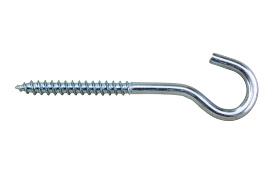 Metal screw with hook isolated on transparent background.