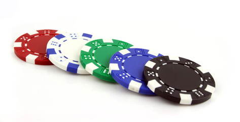 5 Poker chips on an isolated background