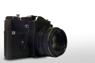 Fototapeta premium Black Retro SLR Camera isolated Wide depth of field